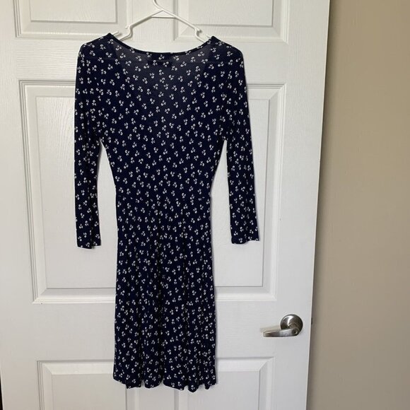 Urban Outfitters Women’s Small Navy Blue White Midi V-neck Dress Pockets Viscose - Picture 5 of 13